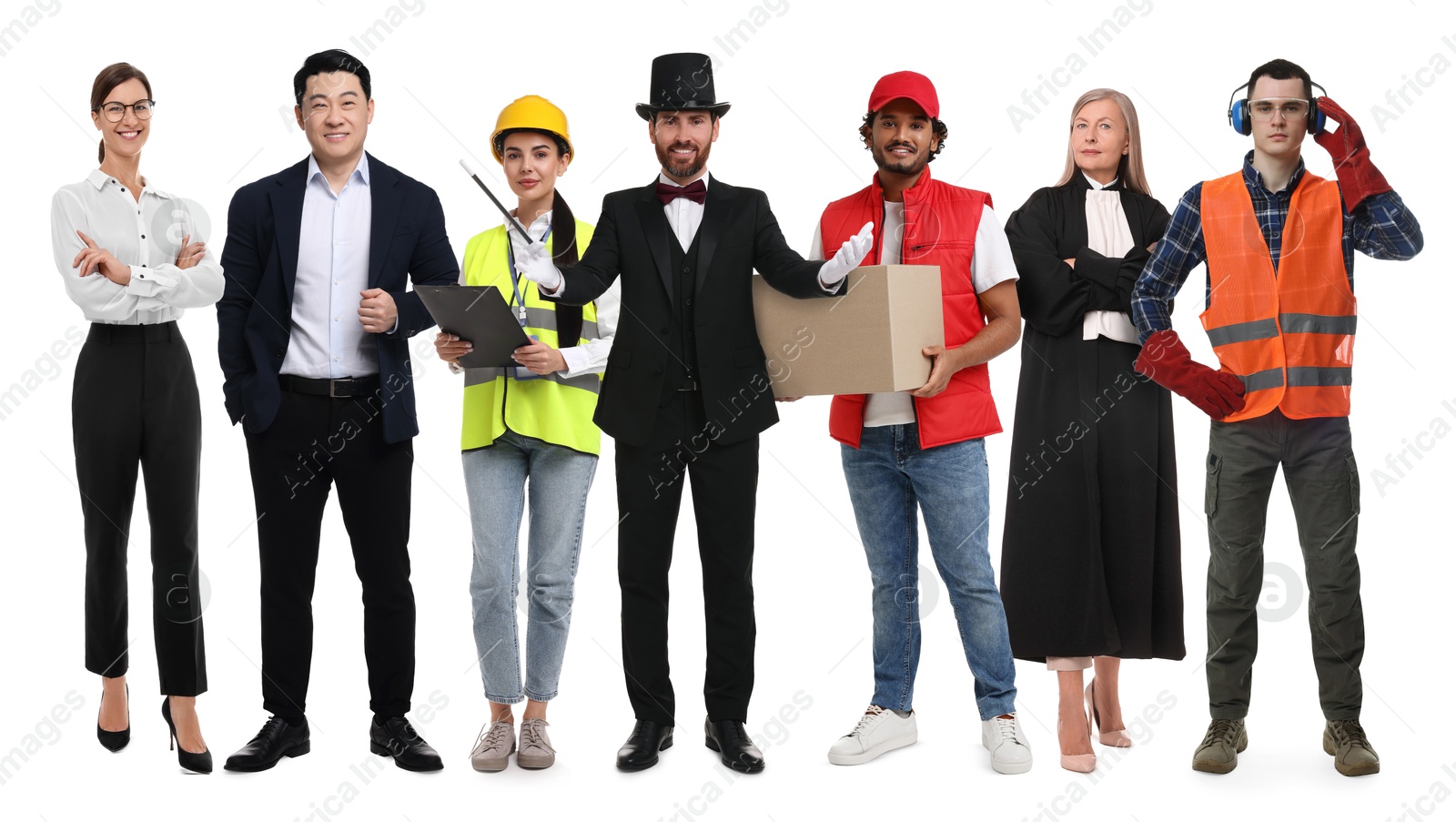 Image of People of different professions. Collage with portraits on white background