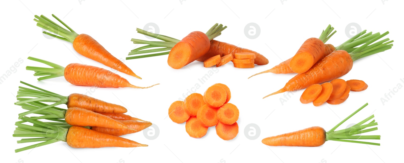 Image of Many fresh ripe carrots isolated on white, set