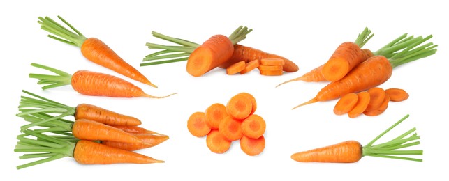 Image of Many fresh ripe carrots isolated on white, set