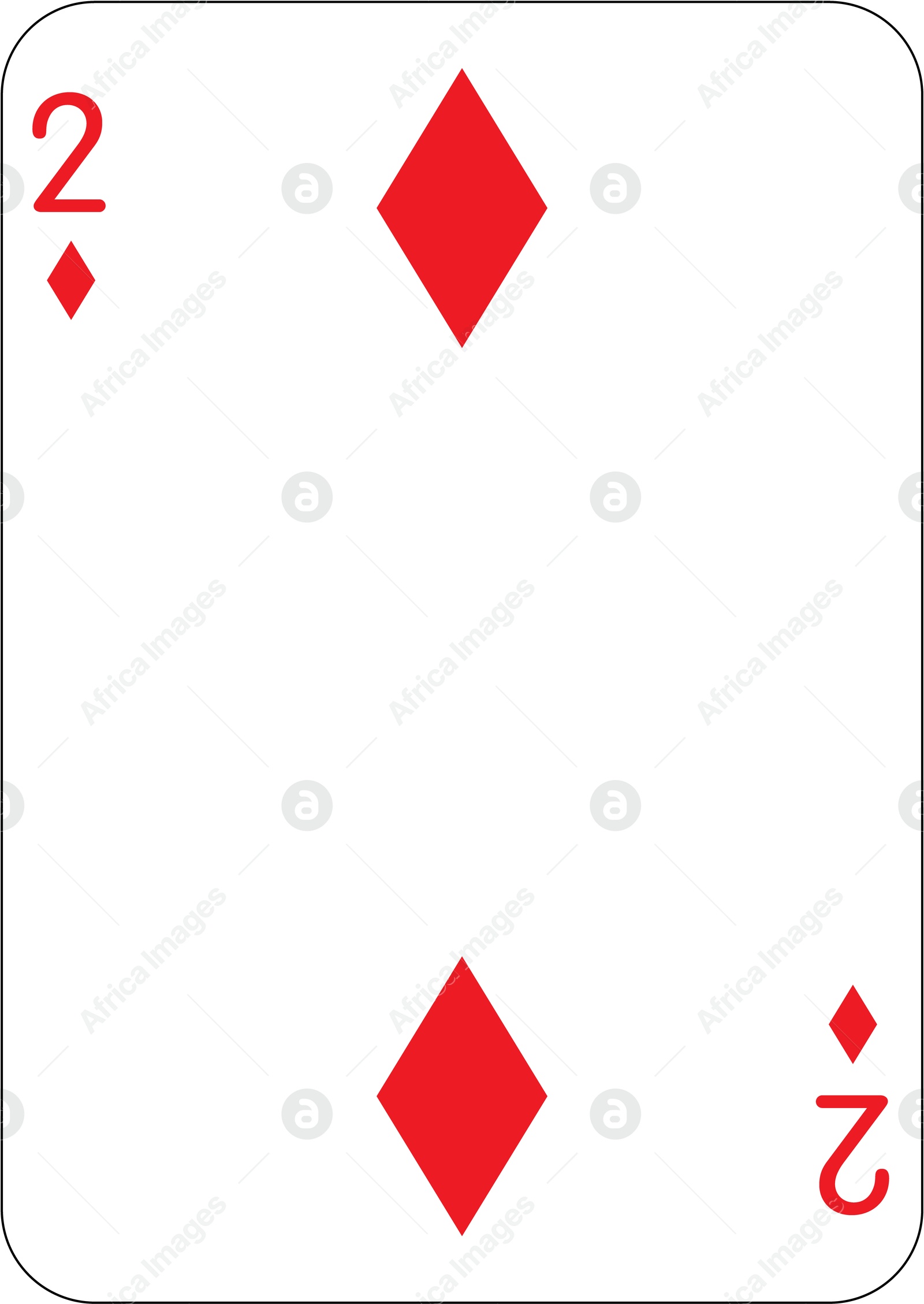 Image of 2 of diamonds. One playing card, illustration