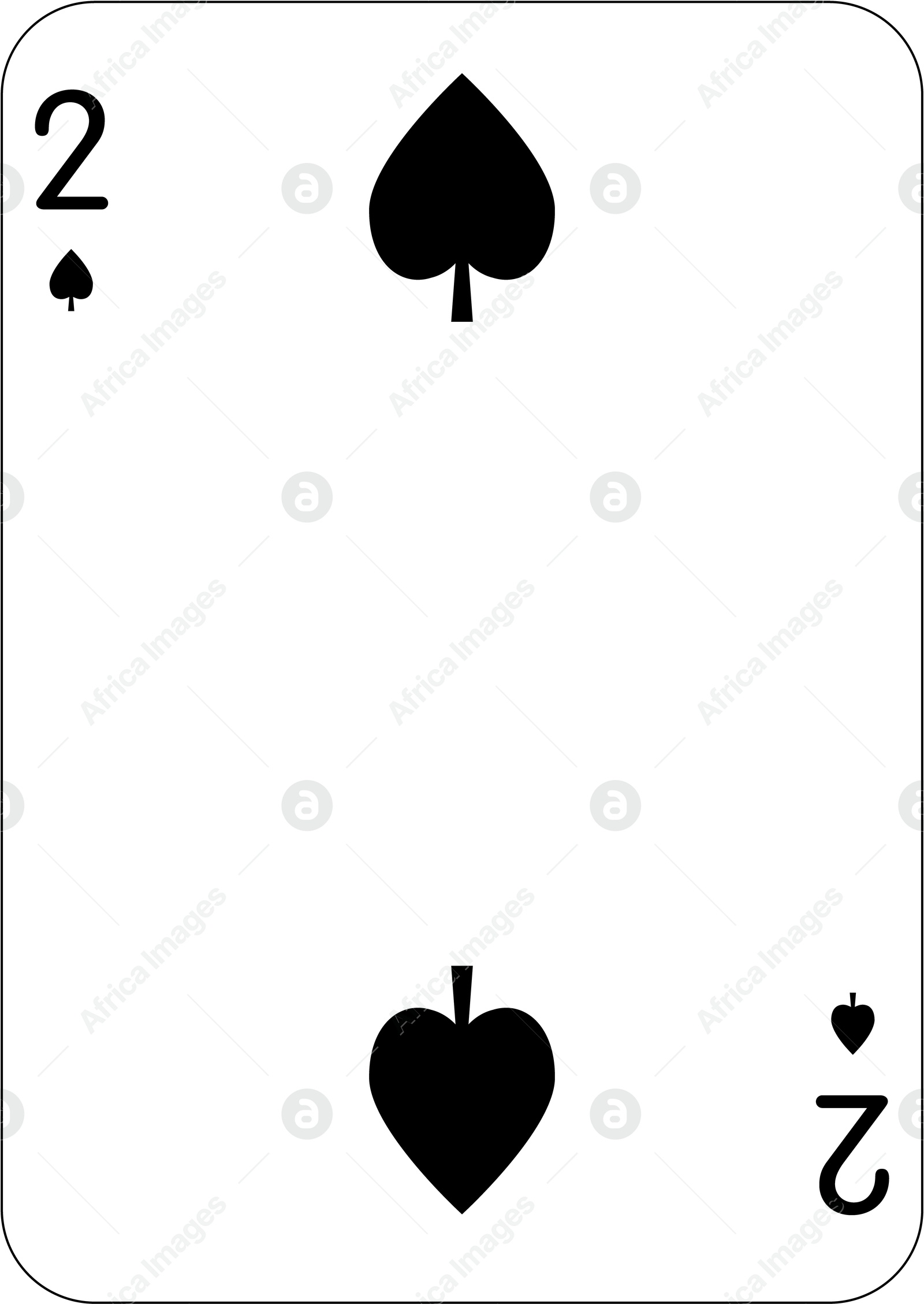 Image of 2 of spades. One playing card, illustration