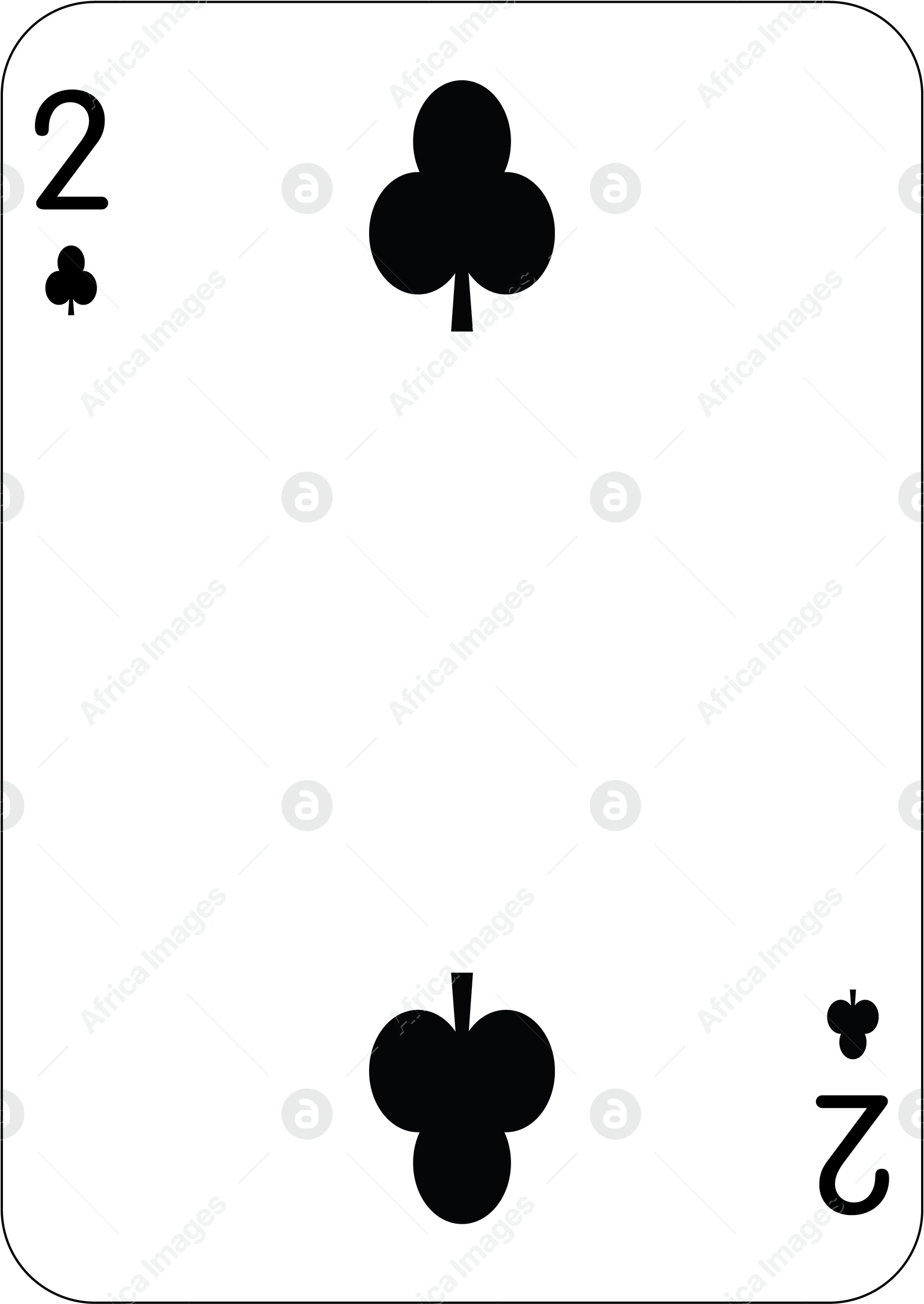 Image of 2 of clubs. One playing card, illustration