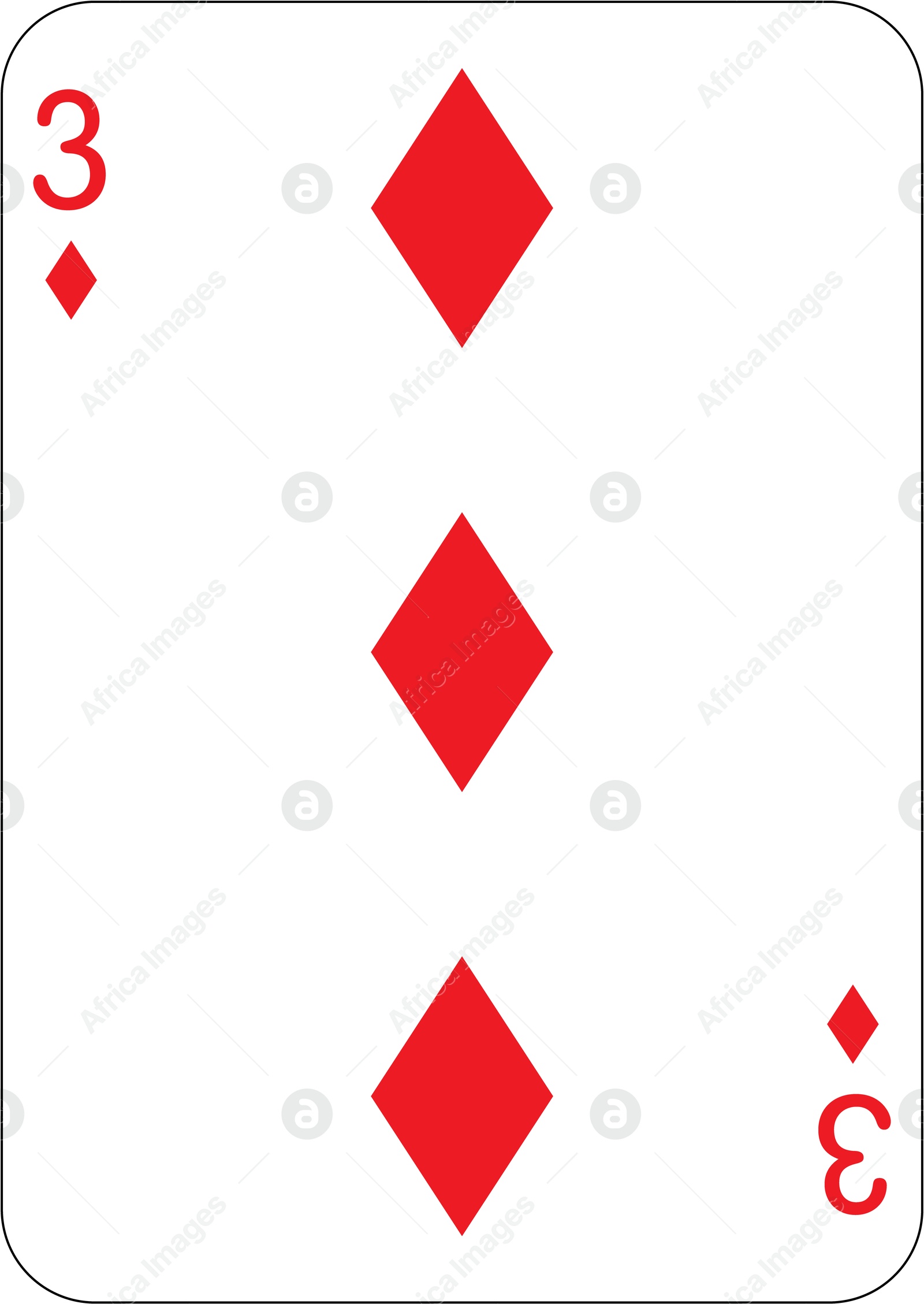 Image of 3 of diamonds. One playing card, illustration