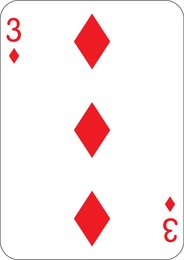 Image of 3 of diamonds. One playing card, illustration