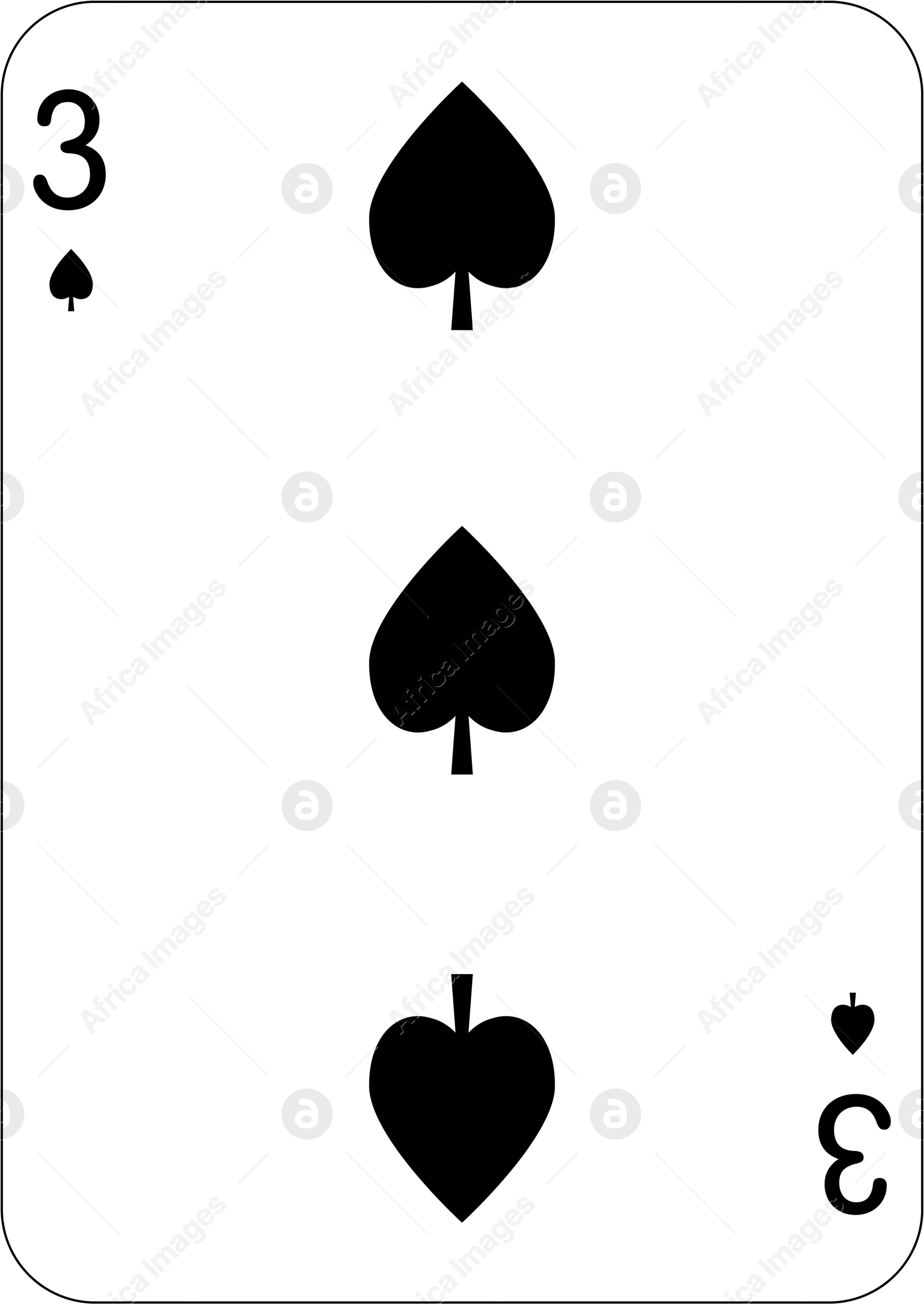 Image of 3 of spades. One playing card, illustration