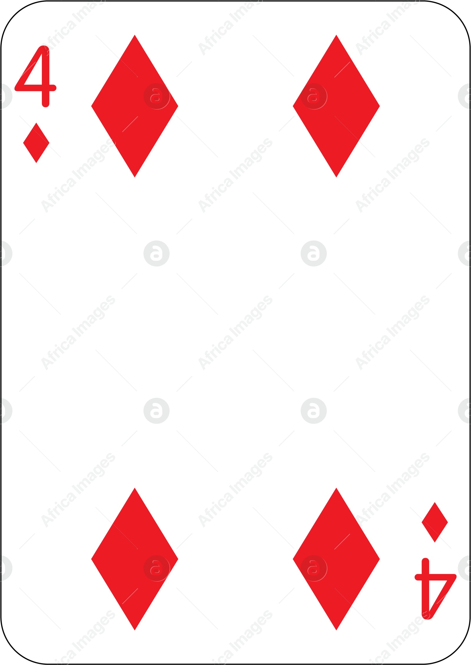 Image of 4 of diamonds. One playing card, illustration