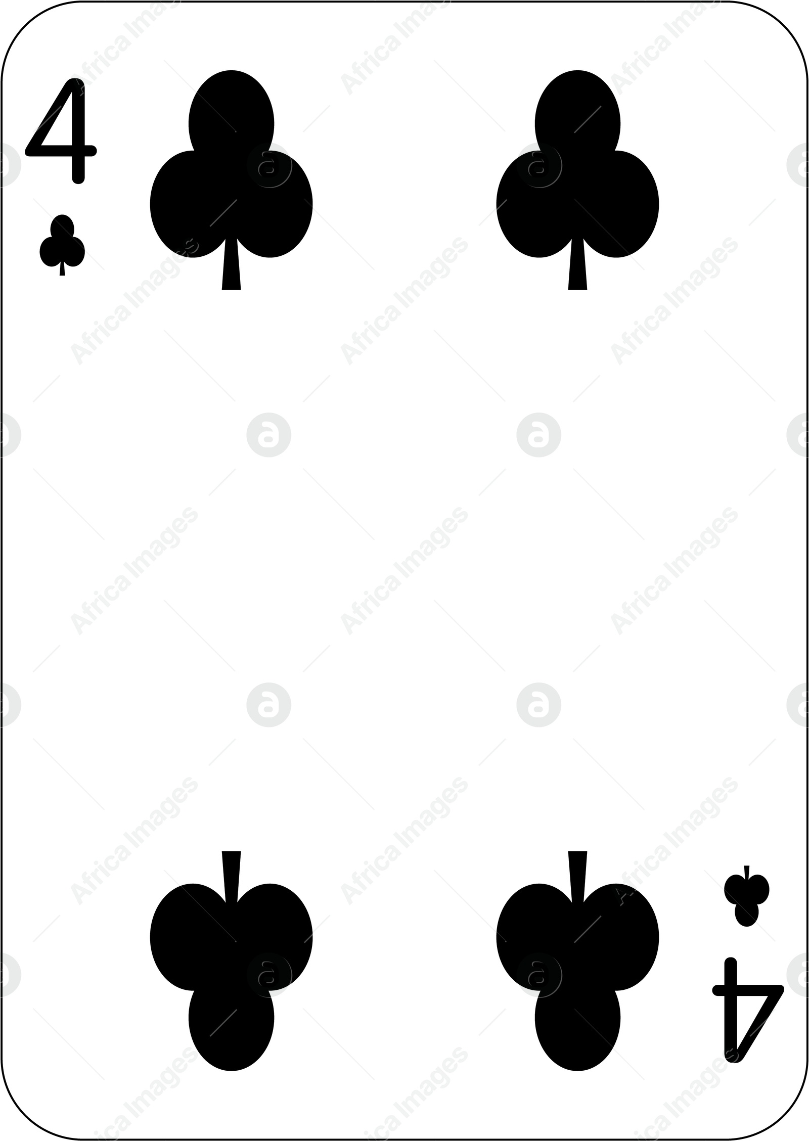 Image of 4 of clubs. One playing card, illustration