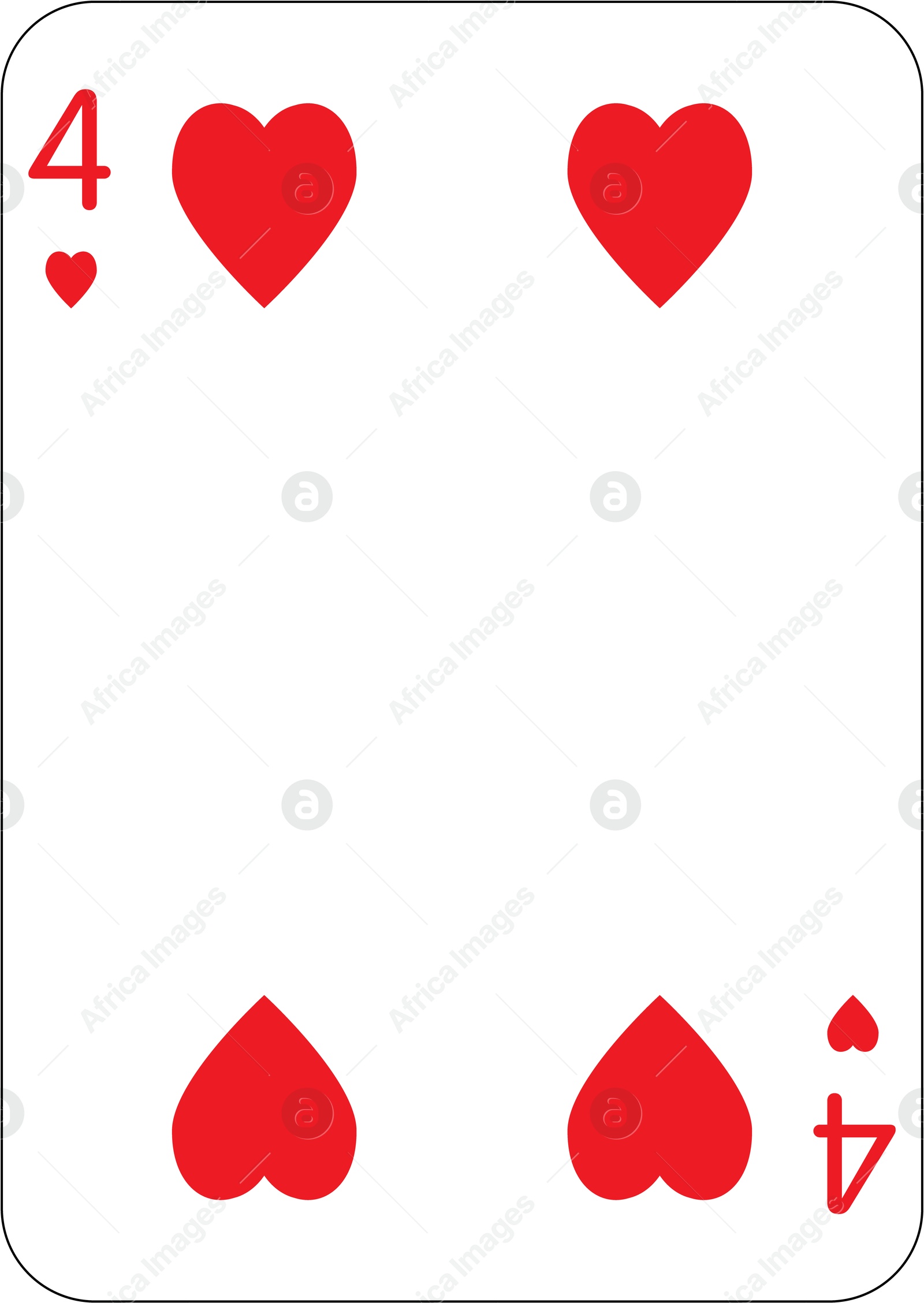 Image of 4 of hearts. One playing card, illustration