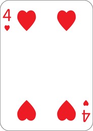 4 of hearts. One playing card, illustration