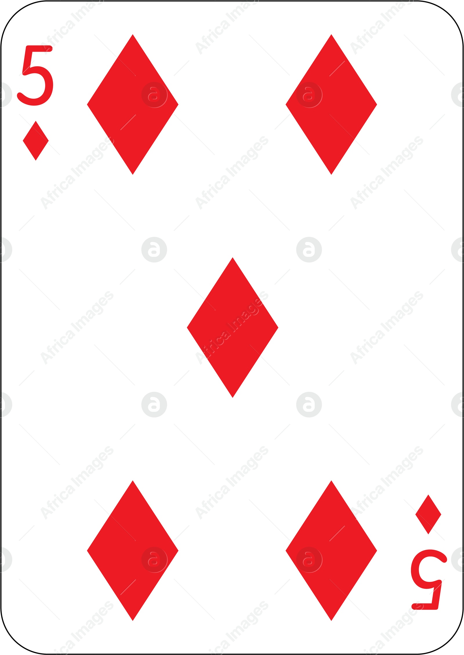 Image of 5 of diamonds. One playing card, illustration