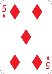 Image of 5 of diamonds. One playing card, illustration