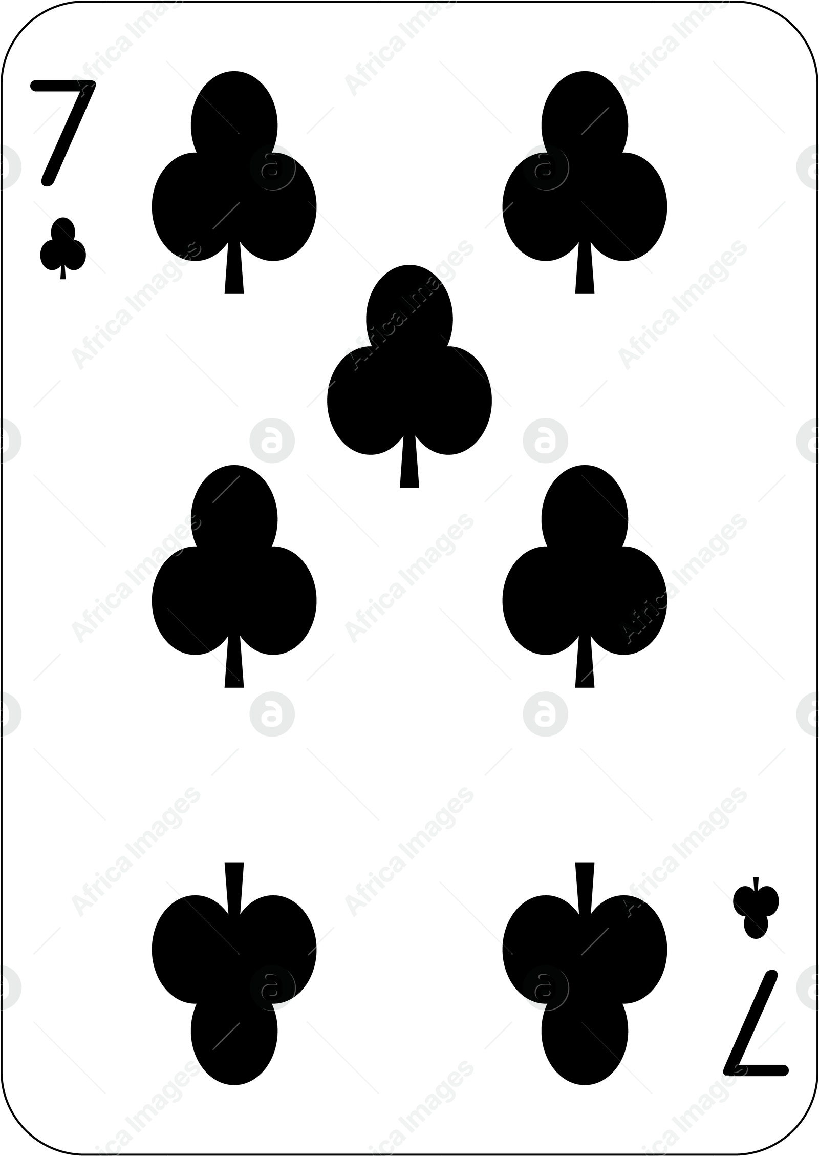 Image of 7 of clubs. One playing card, illustration