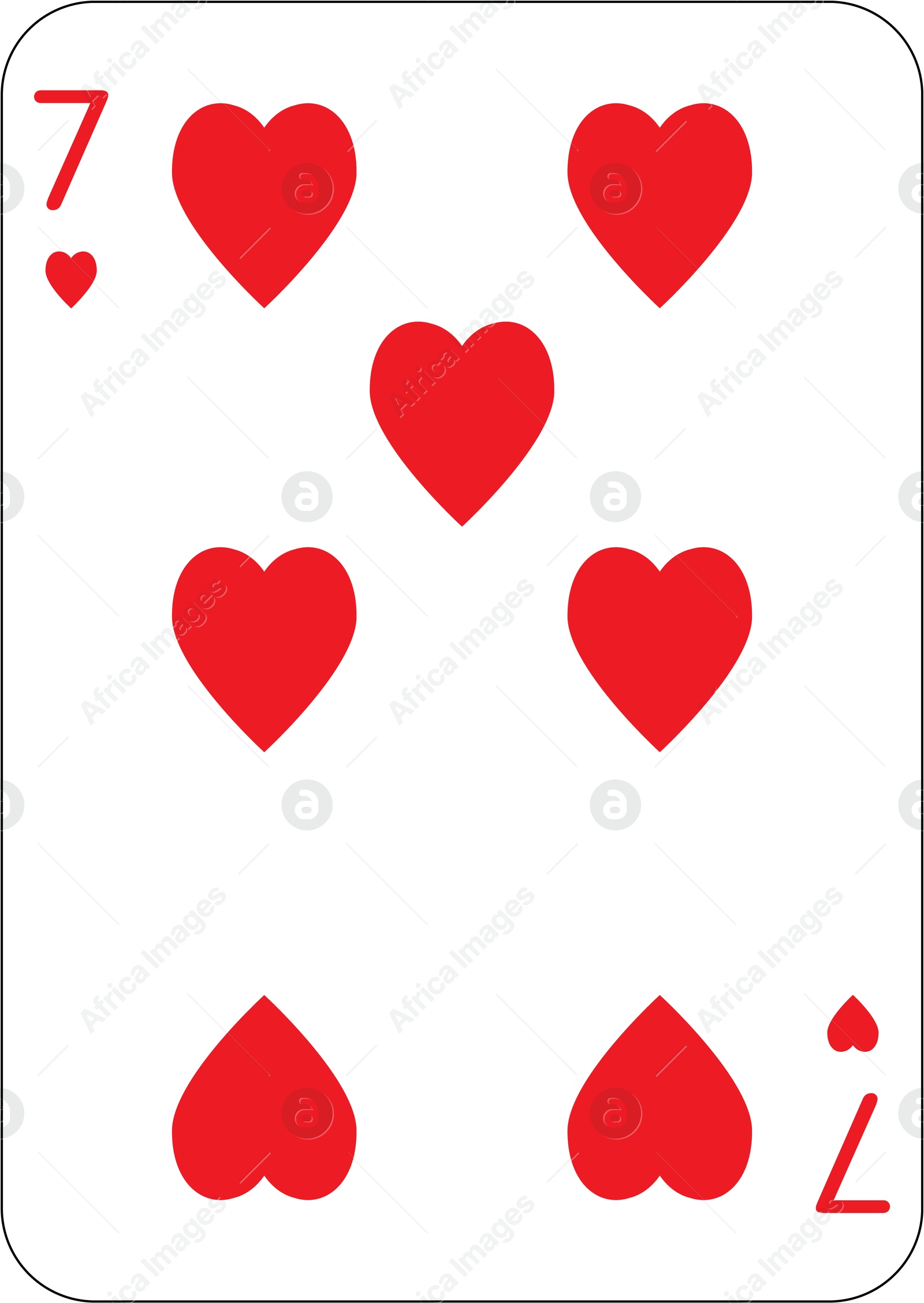 Image of 7 of hearts. One playing card, illustration