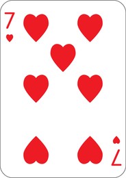 Image of 7 of hearts. One playing card, illustration