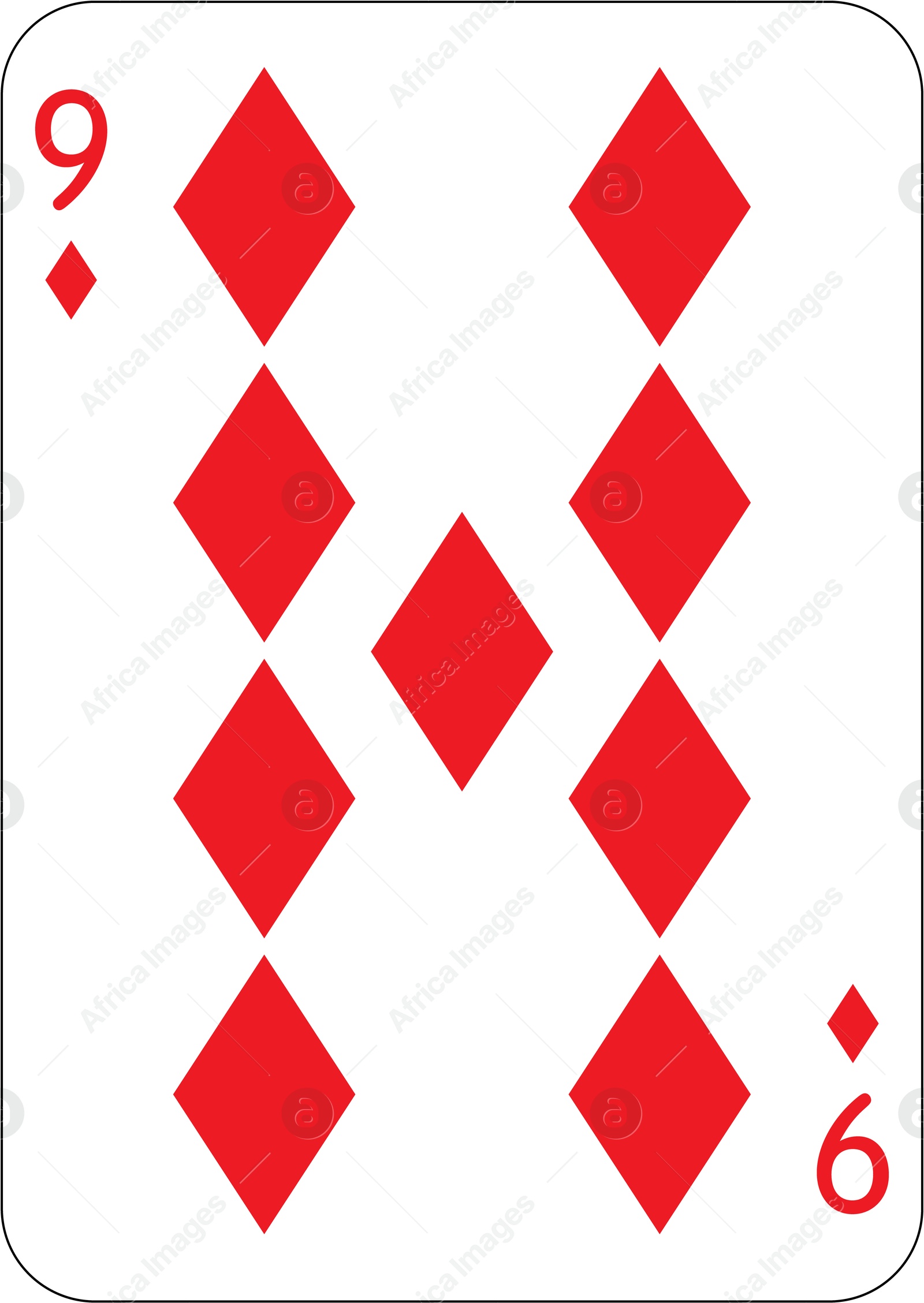 Image of 9 of diamonds. One playing card, illustration