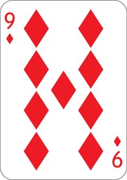 Image of 9 of diamonds. One playing card, illustration