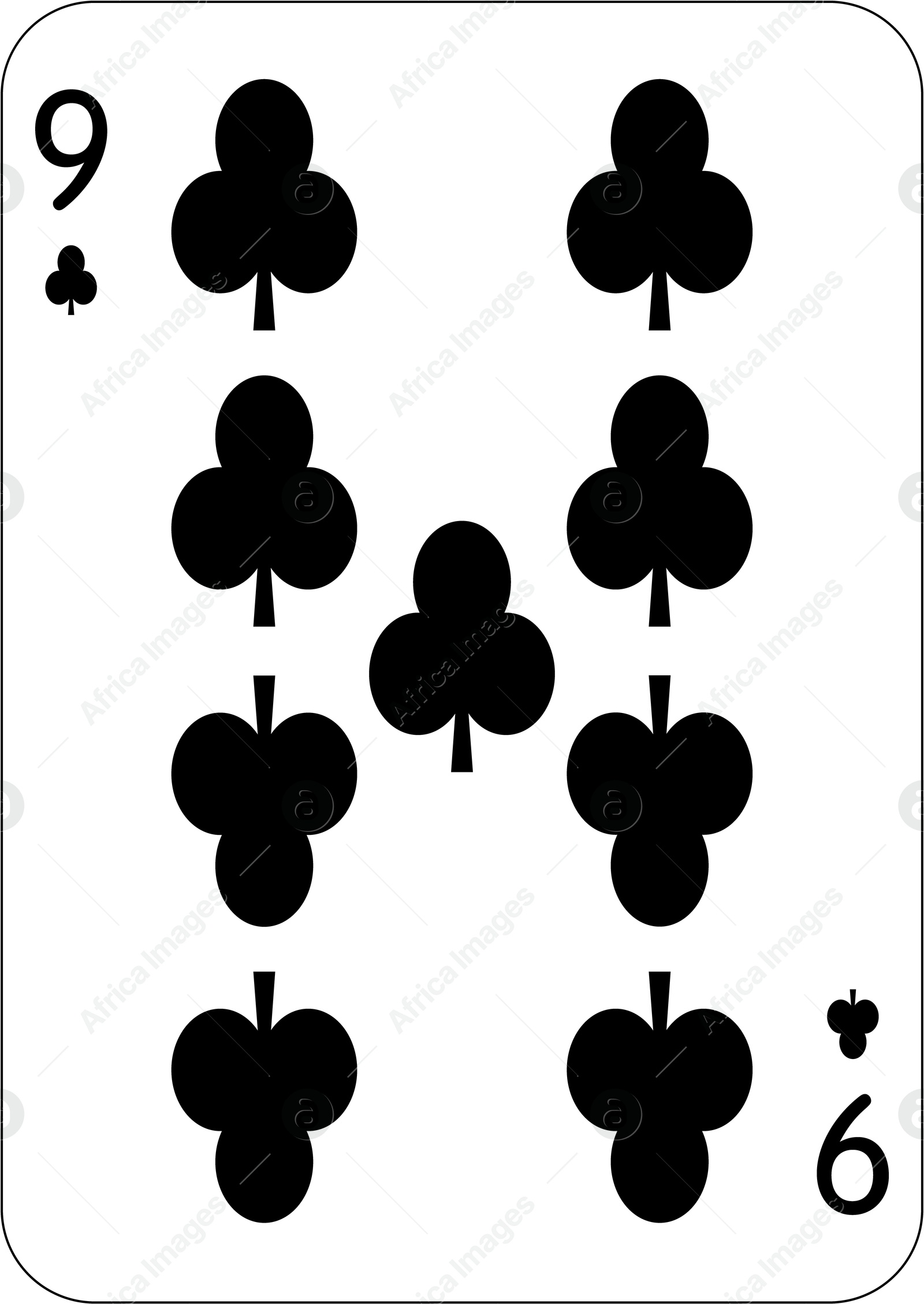 Image of 9 of clubs. One playing card, illustration