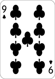 Image of 9 of clubs. One playing card, illustration