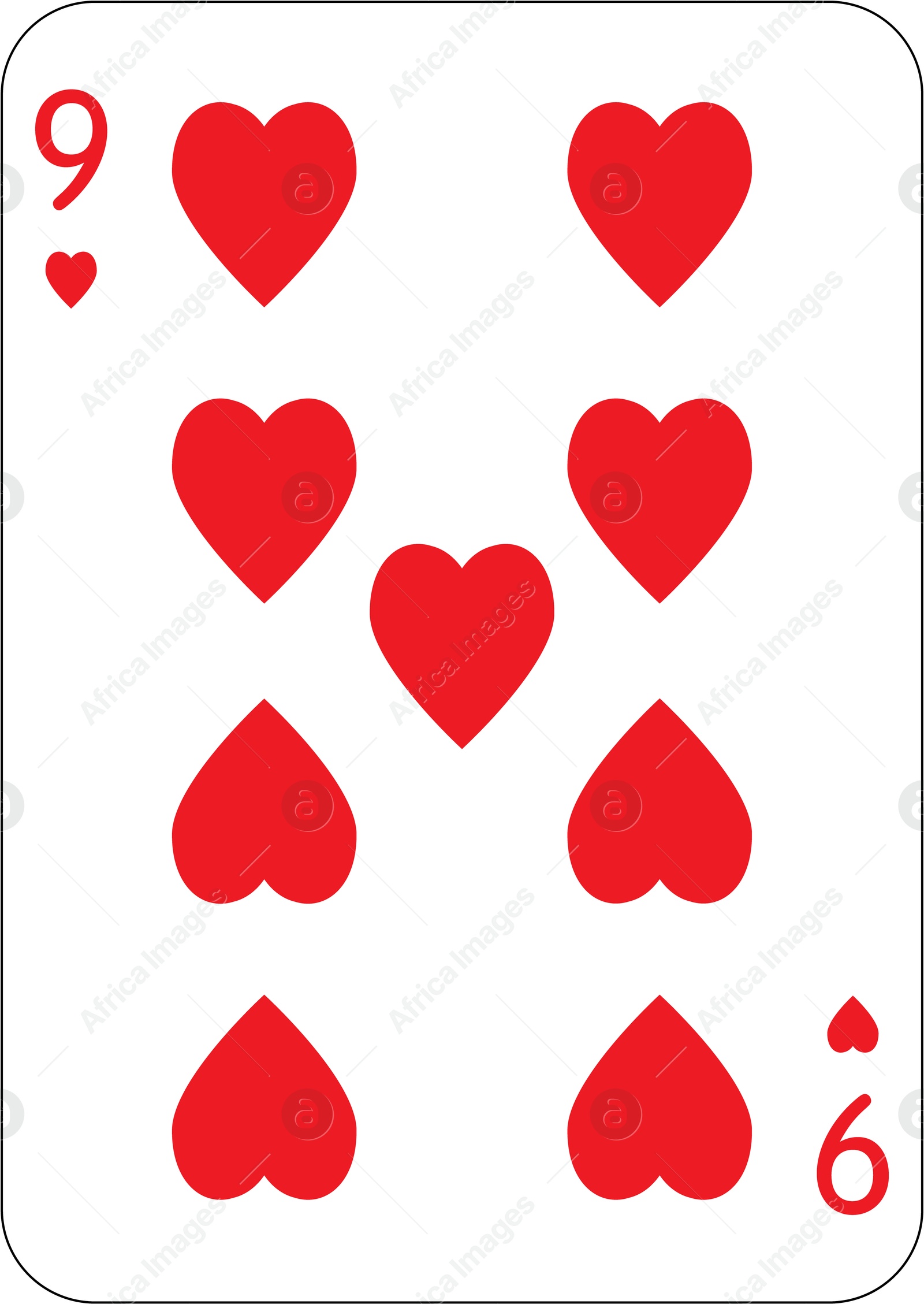 Image of 9 of hearts. One playing card, illustration