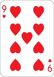 9 of hearts. One playing card, illustration