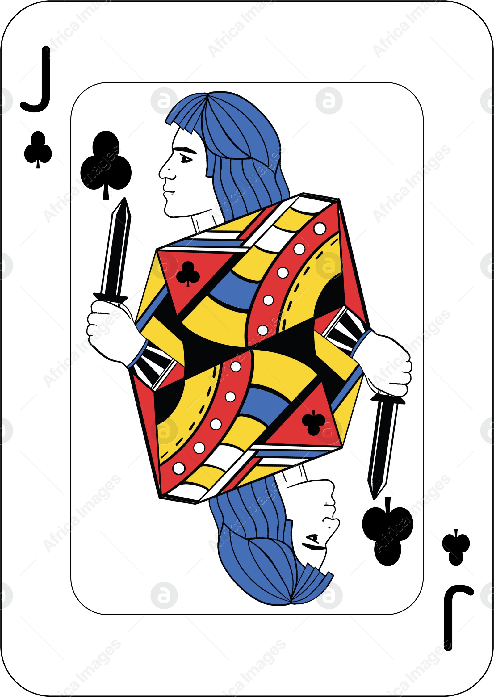 Image of Jack of clubs. One playing card, illustration