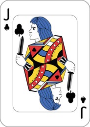 Image of Jack of clubs. One playing card, illustration