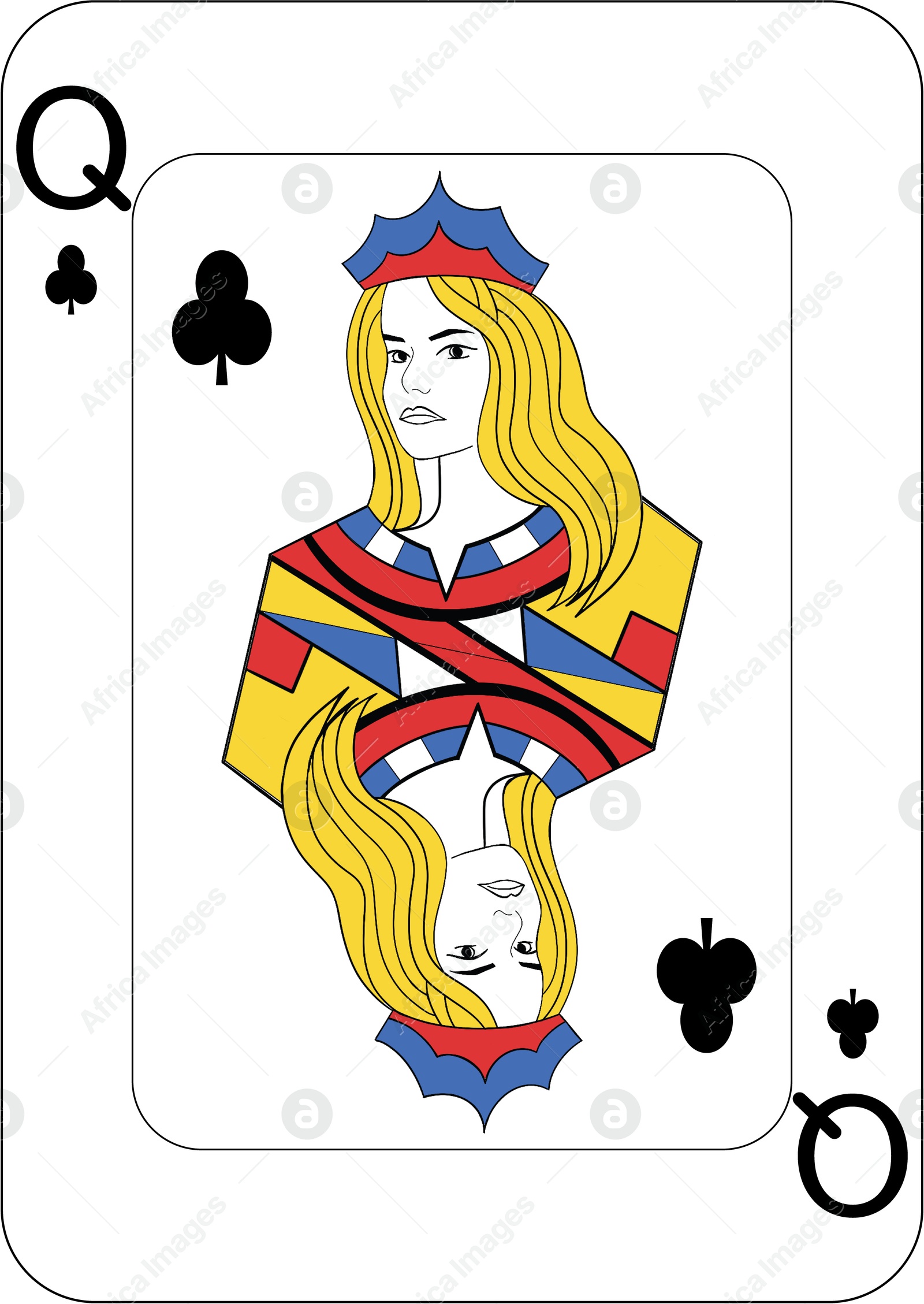 Image of Queen of clubs. One playing card, illustration