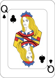 Image of Queen of clubs. One playing card, illustration