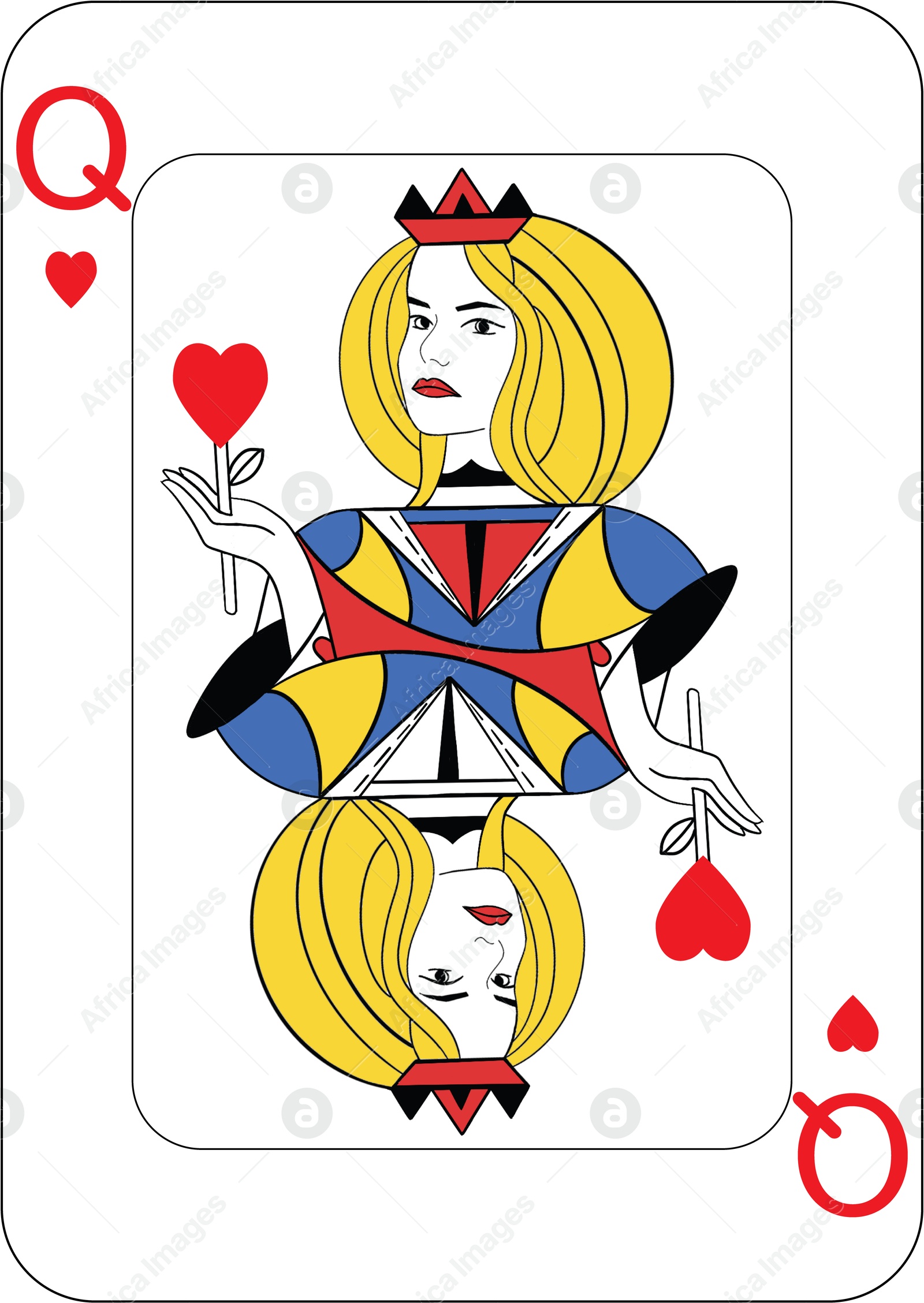 Image of Queen of hearts. One playing card, illustration