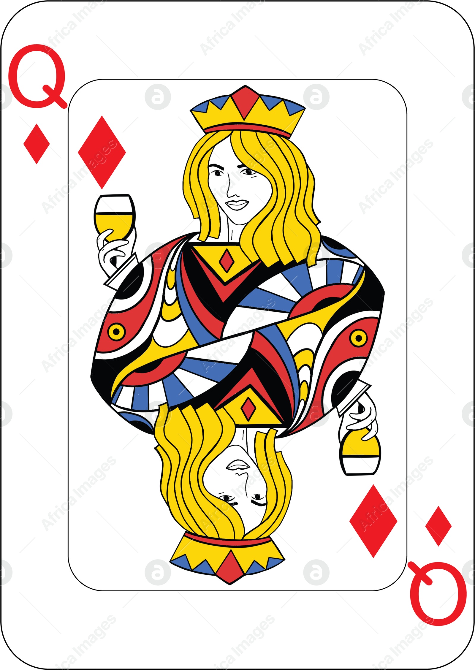 Image of Queen of diamonds. One playing card, illustration