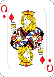 Queen of diamonds. One playing card, illustration