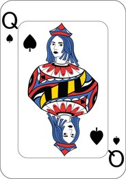 Image of Queen of spades. One playing card, illustration