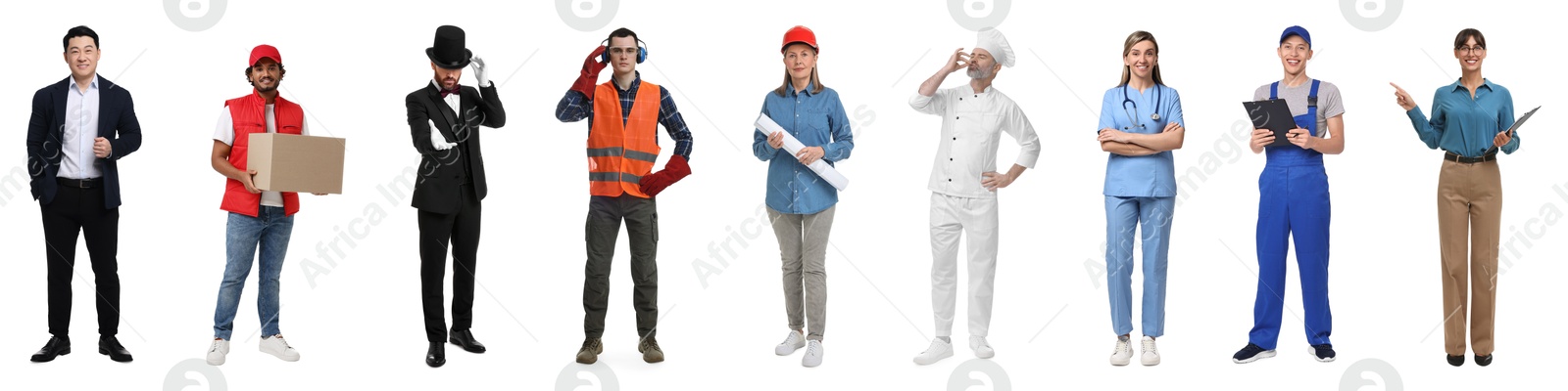 Image of People of different professions. Collage with portraits on white background