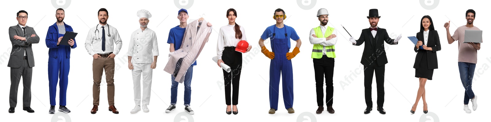 Image of People of different professions. Collage with portraits on white background