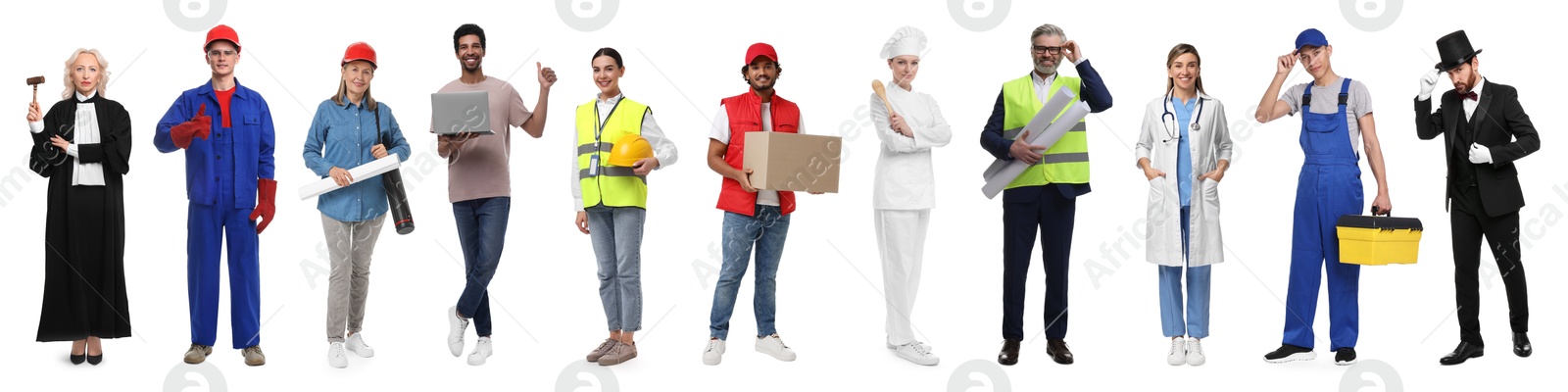 Image of People of different professions. Collage with portraits on white background