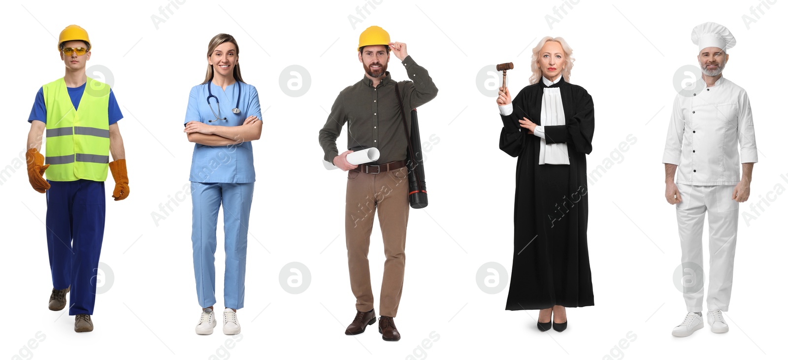 Image of People of different professions. Collage with portraits on white background