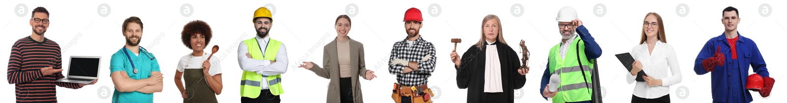 Image of People of different professions. Collage with portraits on white background