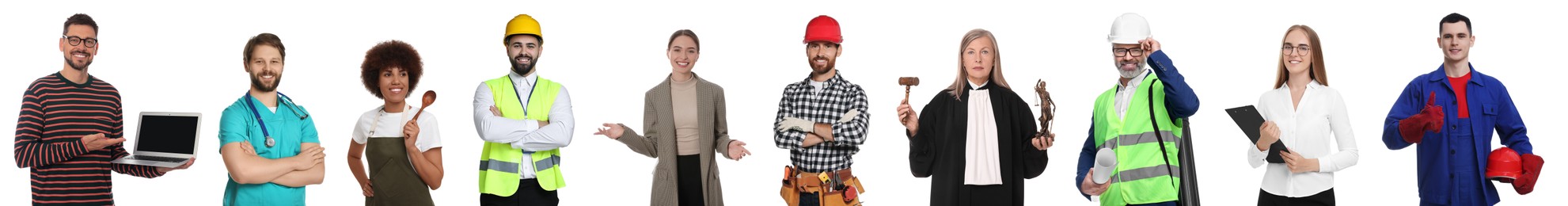 Image of People of different professions. Collage with portraits on white background