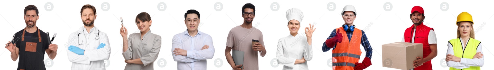 Image of People of different professions. Collage with portraits on white background