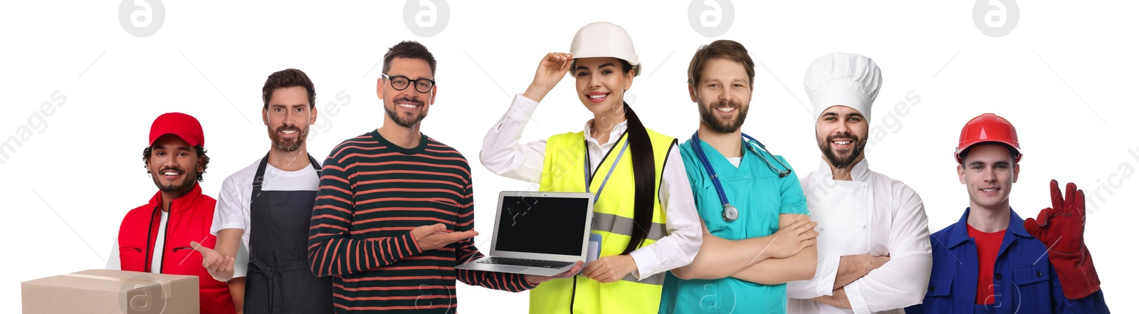 Image of People of different professions. Collage with portraits on white background