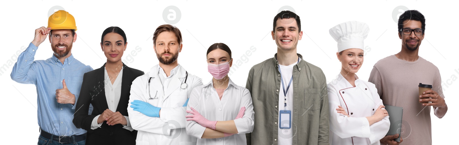 Image of People of different professions. Collage with portraits on white background