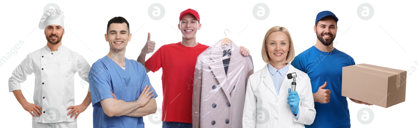 Image of People of different professions. Collage with portraits on white background