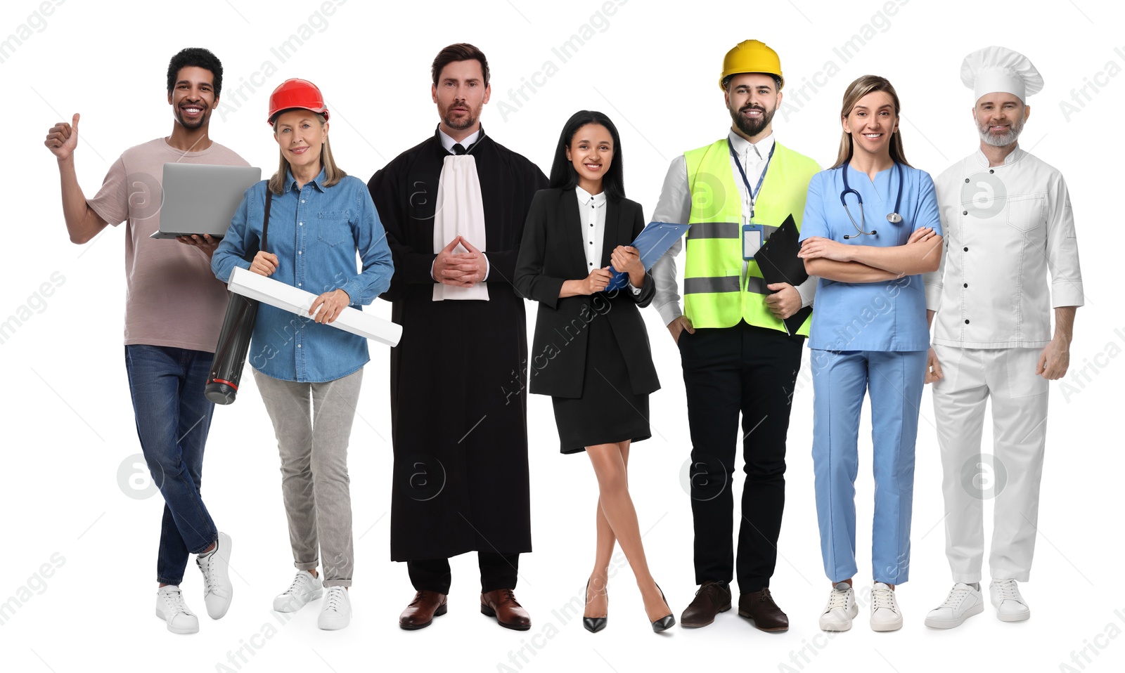 Image of People of different professions. Collage with portraits on white background