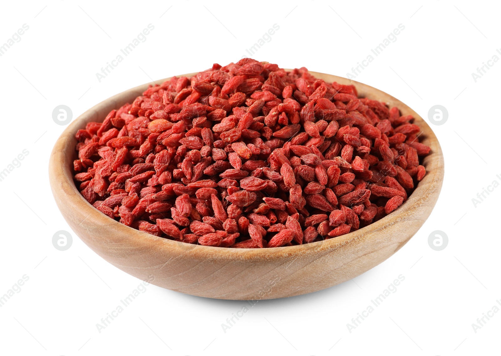 Photo of Dried goji berries in bowl isolated on white