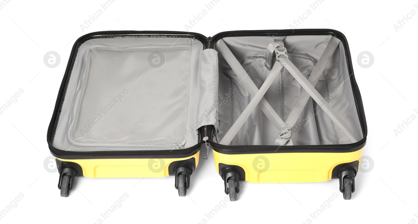 Photo of Open empty suitcase for travelling isolated on white