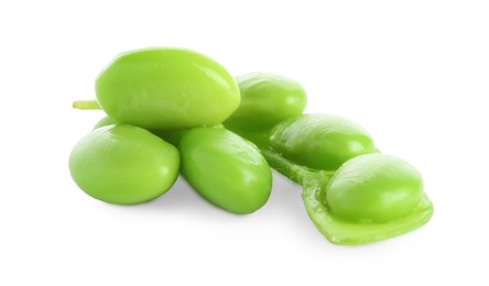 Photo of Raw green edamame soybeans isolated on white