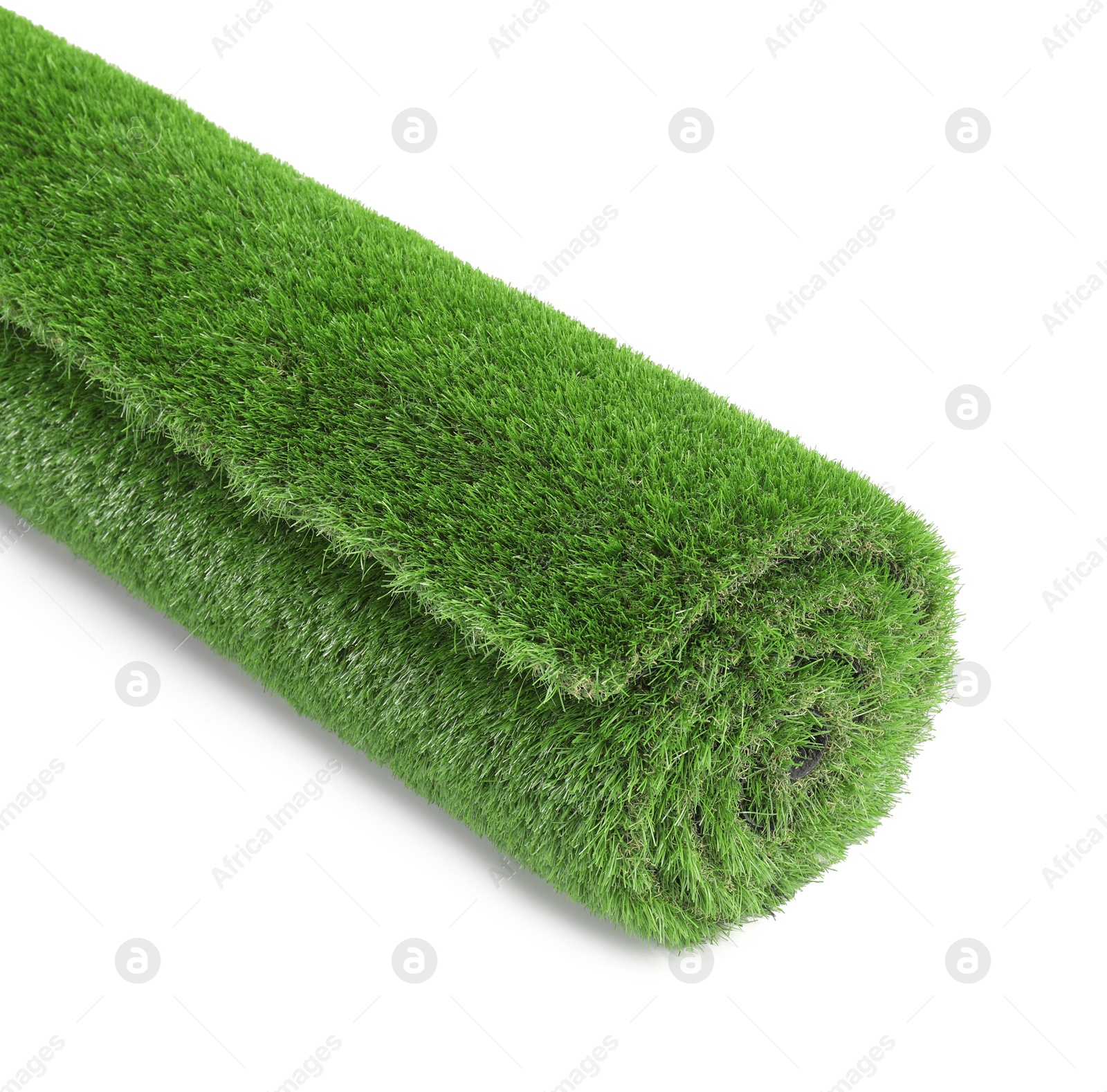 Photo of Roll of green artificial grass isolated on white