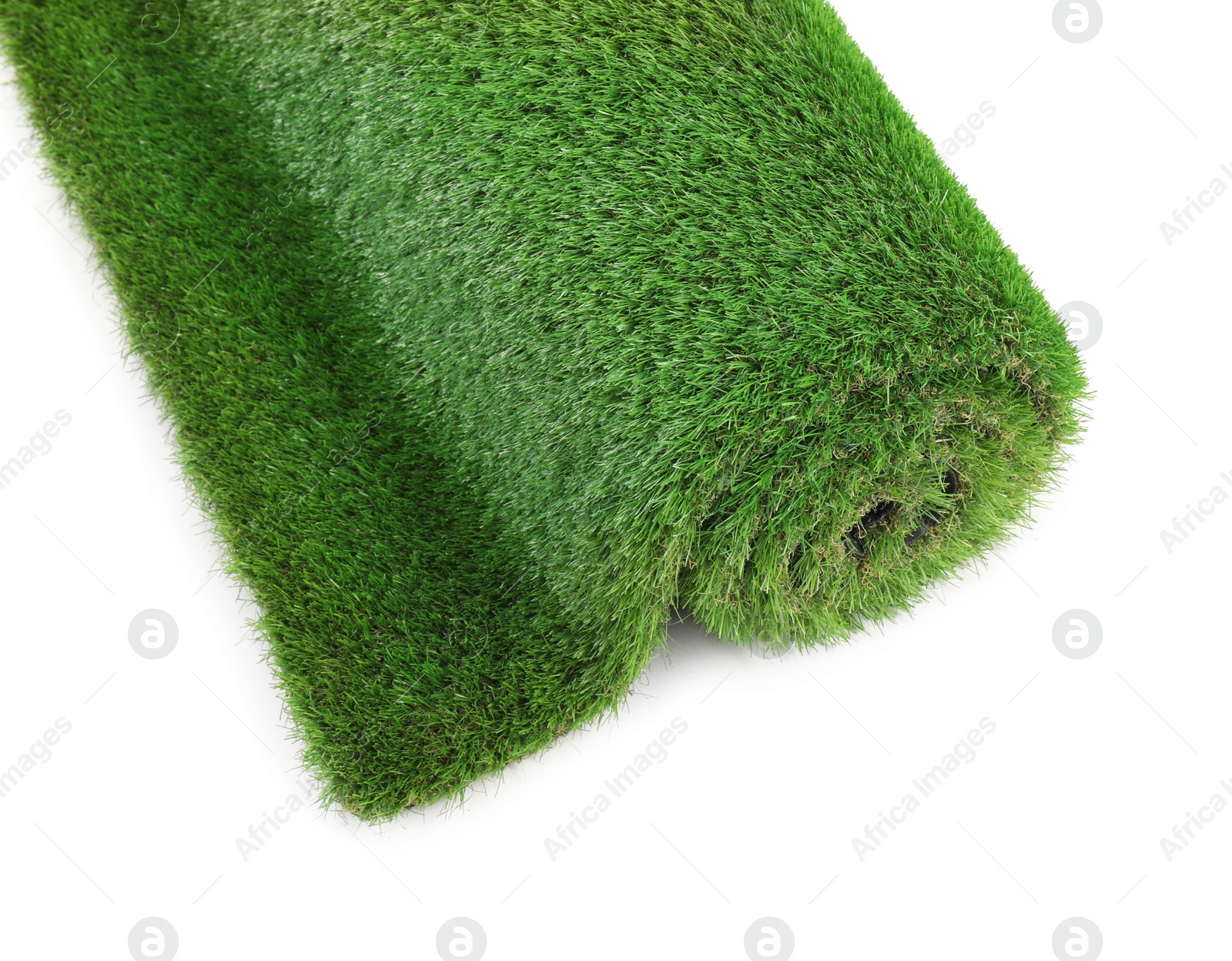 Photo of Roll of green artificial grass isolated on white