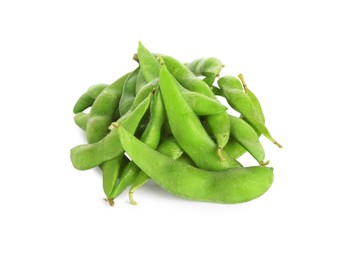 Raw green edamame pods isolated on white