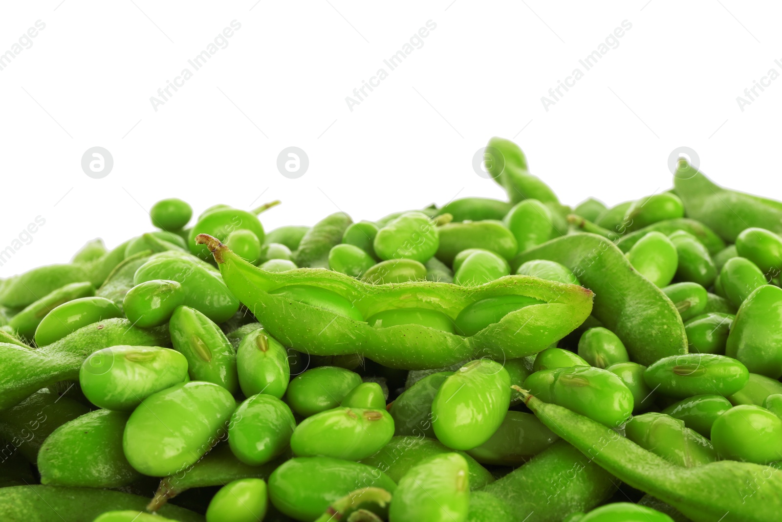 Photo of Raw green edamame soybeans isolated on white